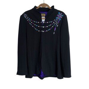 Bob Mackie Women’s Large Black Jacket Colourful Embellishments Pearl Buttons